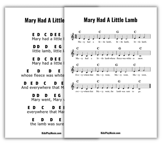 Mary Had A Little Lamb free piano sheets