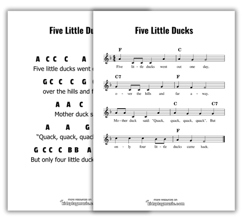 Five Little Ducks - Free Piano Printables