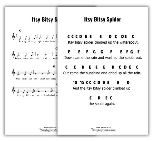 Itsy Bitsy Spider - Piano Free Printables