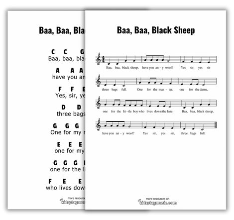 Baa Baa Black Sheep - Recorder Notes and Sheet Music - KidsPlayMusic