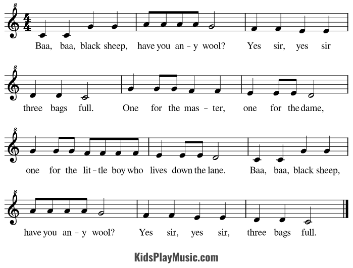 Baa Baa Black Sheep - Recorder Sheet Music