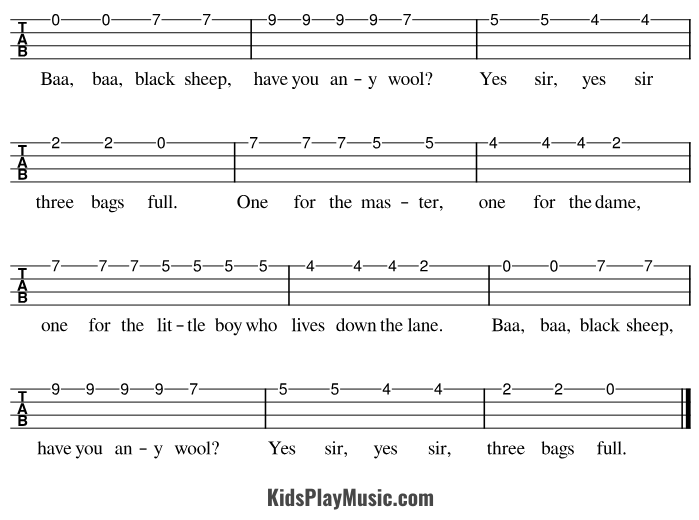 Baa Baa Black Sheep - Ukulele One String Tabs