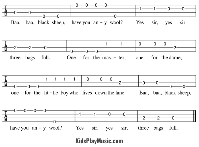 Baa Baa Black Sheep - Ukulele Tabs