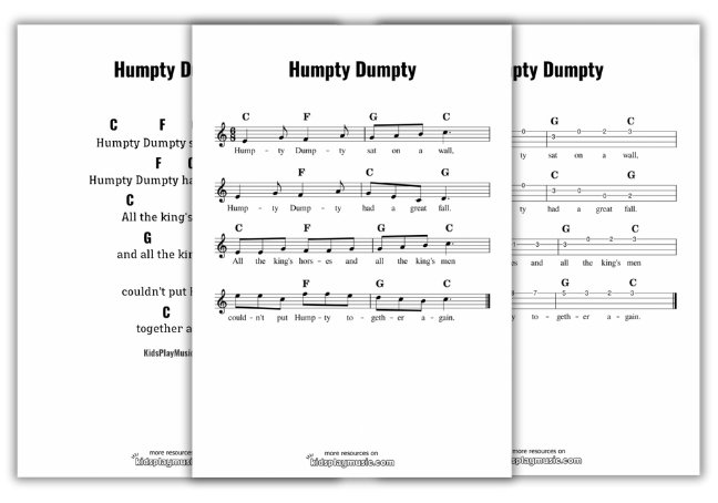 Humpty Dumpty - Ukulele Free Printables