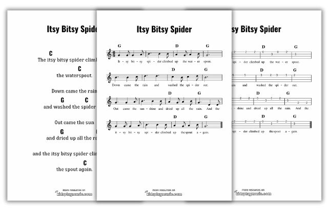 Itsy Bitsy Spider - Ukulele Free Printables