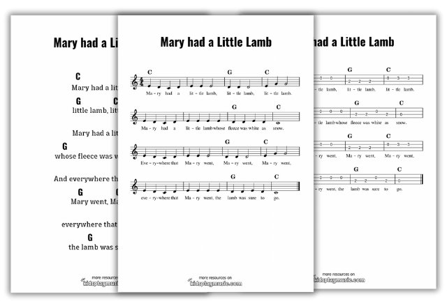 Mary had a little Lamb - Ukulele Free Printables