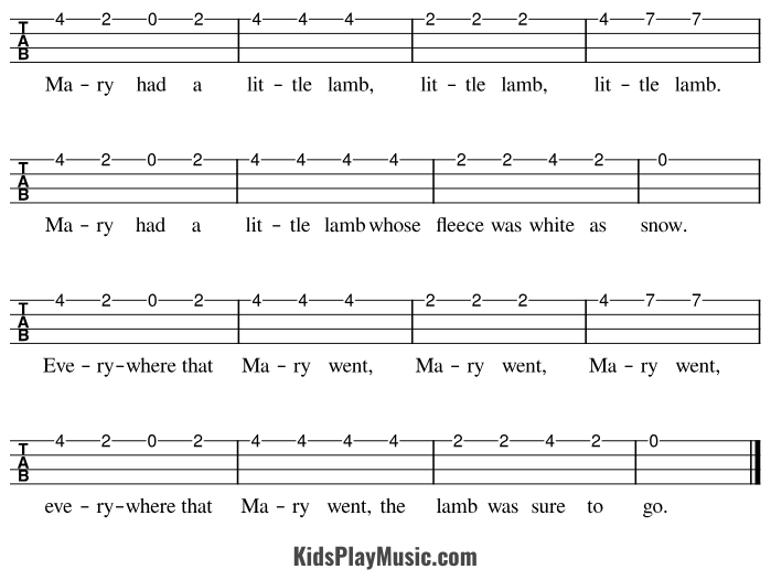 Mary had a little Lamb - Ukulele One String Tabs