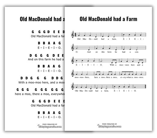 Old MacDonald had a Farm - Free Printables for Recorder