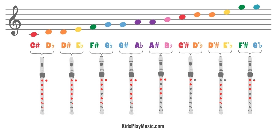 Recorder Notes Chart - Sharp and Flat Notes