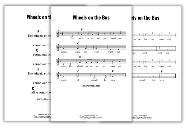 Wheels on the Bus - Ukulele Free Printables