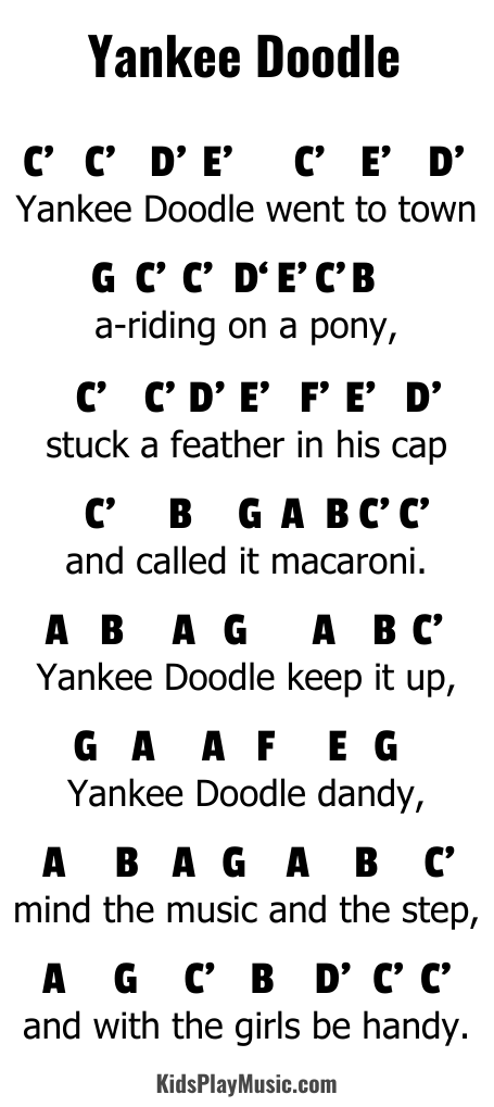 Yankee Doodle - Recorder Letter Notes