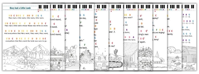 Colored Letter Notes Piano Songs