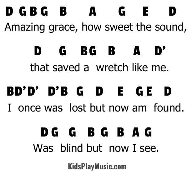 Amazing Grace - Easy Piano Letter Notes