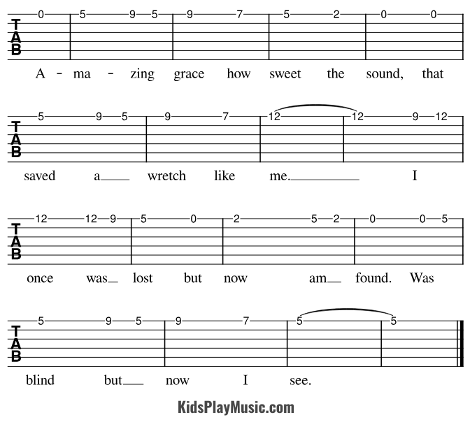 Amazing Grace - Guitar Easy Tabs One String