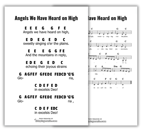 Angels we have heard on high - Piano Free PDF Printables