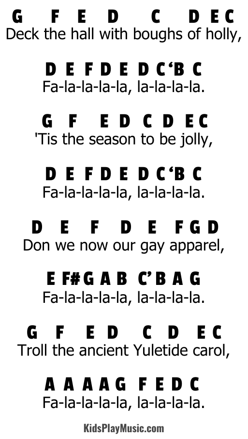 Deck the Halls - Piano Letter Notes