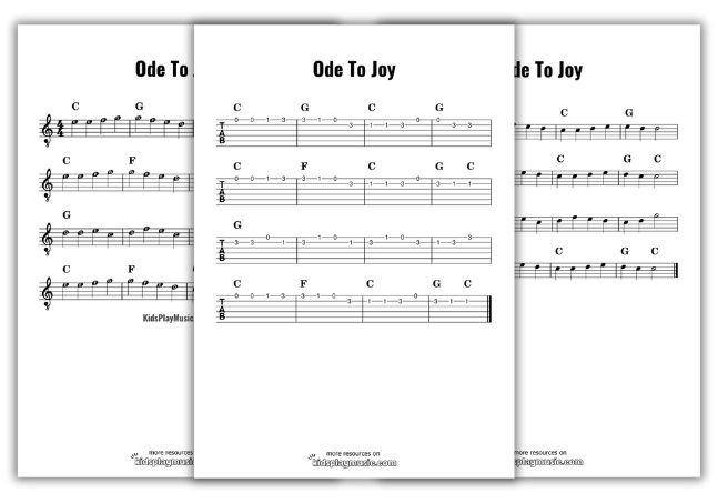 Ode To Joy - Guitar Printables Worksheets